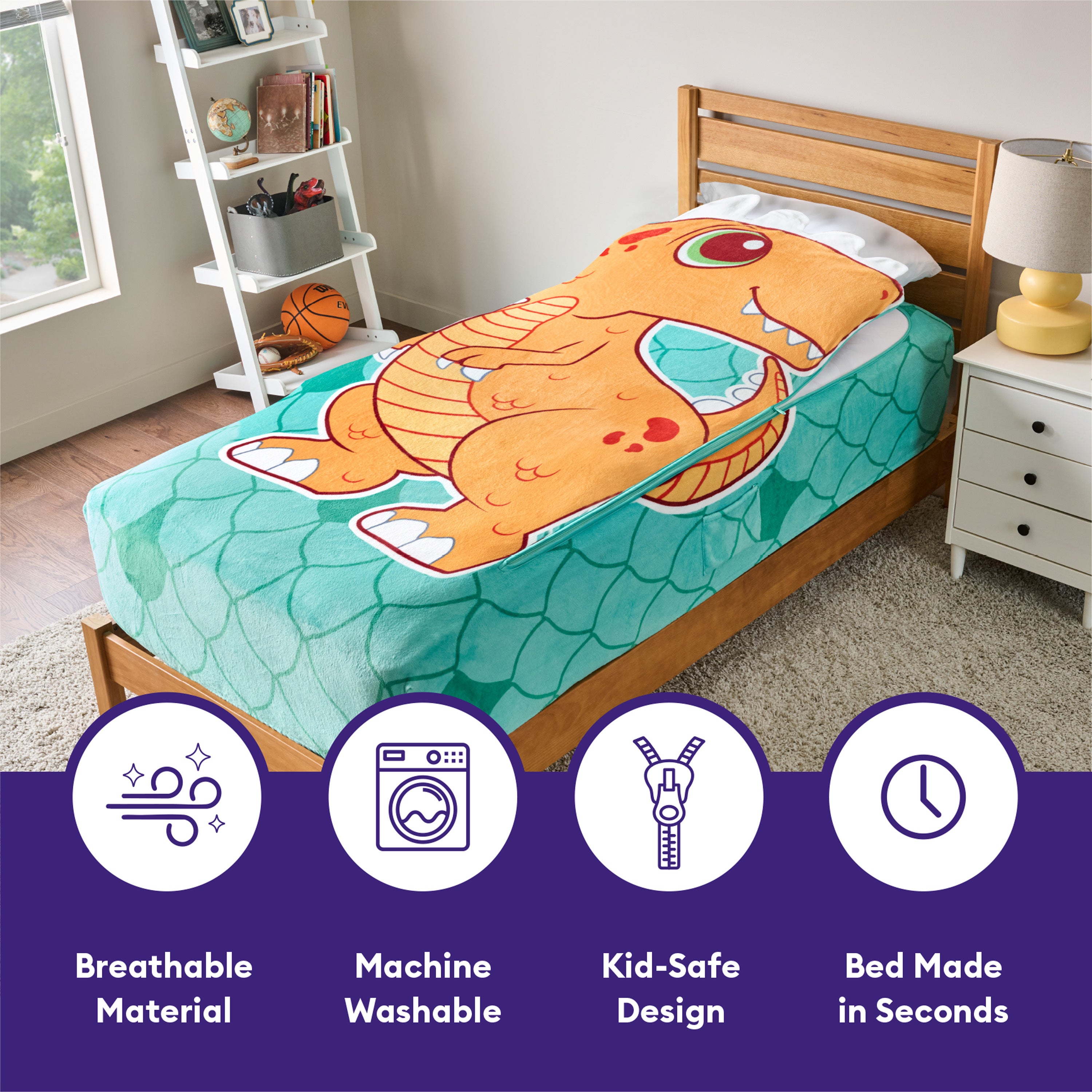 ZippySack Twin Bed Zip-Up Bedding - Dinosaur