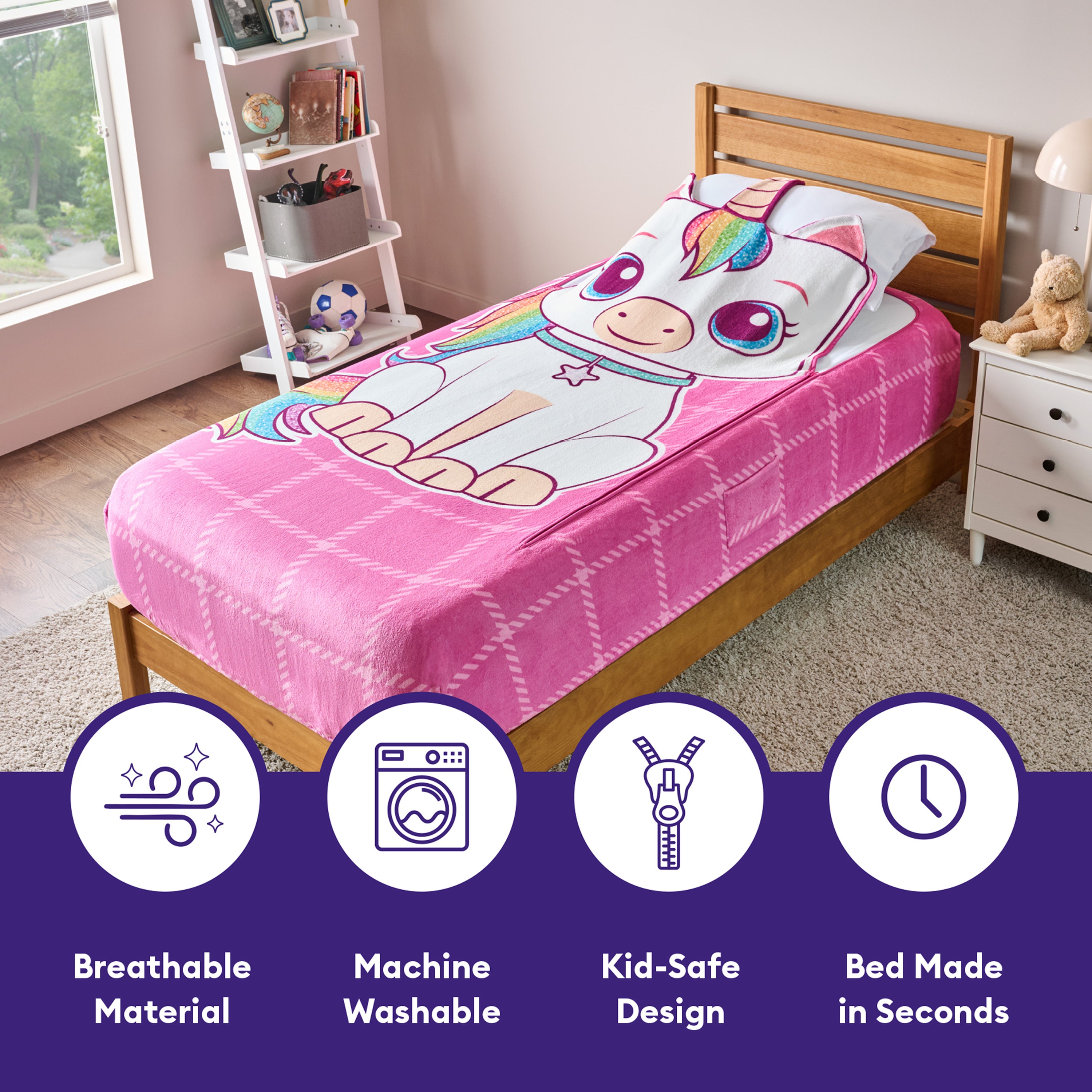 ZippySack Twin Bed Zip-Up Bedding - Unicorn
